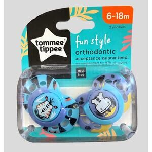 Tommee Tippee Fun Style Orthodontic Pacifiers 6-18m BPA Free 2 Count Animal NEW